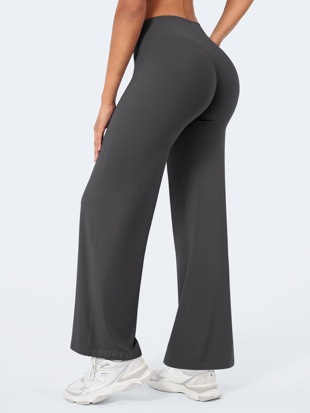 YEOREO Workout Leggings Womens No Front Seam Straight Leggings 29" High Waist Buttery Eddiy Gym Yoga Pants Dark Gray S