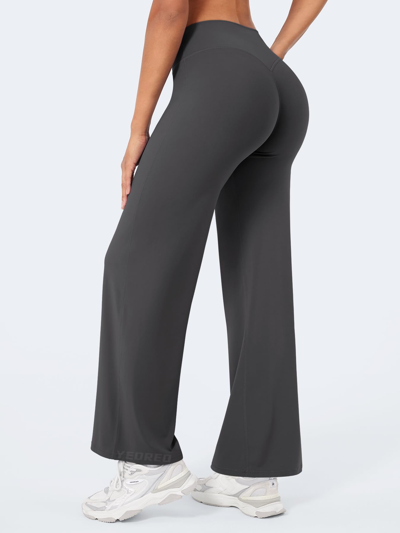YEOREO Workout Leggings Womens No Front Seam Straight Leggings 29" High Waist Buttery Eddiy Gym Yoga Pants Dark Gray S