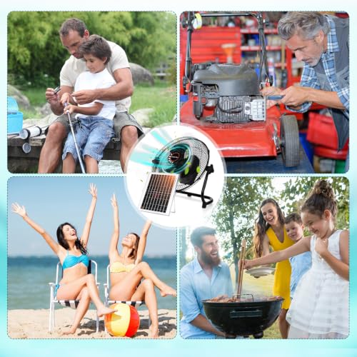 Tujoe 12 Inch Black Solar Panel Powered Fan with Adjustable Speed – Portable Outdoor & Indoor Cooling
