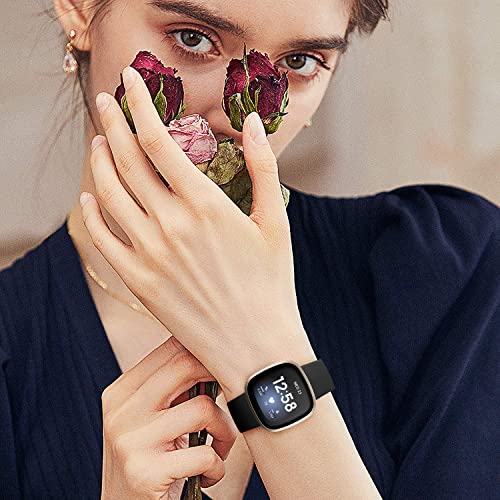 Large Black & Colorful TPU Sport Wristbands for Fitbit Versa 3 & Sense - 4 Pack, Women & Men