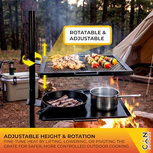 GameMaker Open Fire Cooking Grill & Skillet Combo - Adjustable Height, Portable Campfire Grill