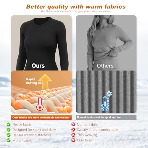 Women’s Thermal Underwear Set Fleece-Lined Long Johns Black Small