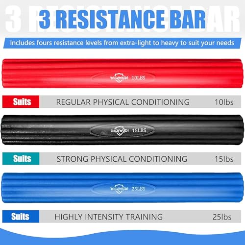 Resistance Therapy Bar Set with Grip Trainers - Red/Black/Blue for Elbow & Wrist Pain Relief