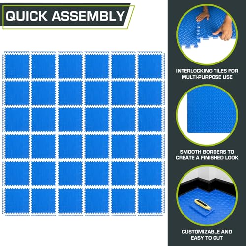 ProsourceFit Blue 36-Pack Interlocking EVA Foam Puzzle Exercise Mats 144 Sq Ft
