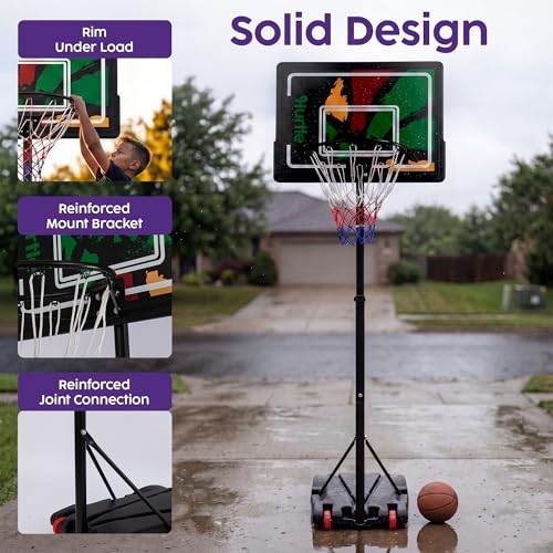 Kids Portable Adjustable Basketball Hoop - 7 FT, Red/Green, Indoor Outdoor Play