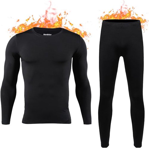 HEROBIKER Thermal Long Johns | Men's Fleece Lined Winter Underwear Set for Skiing & Hunting