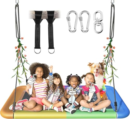 Everyfun Colorful 60" Waterproof Heavy Duty Tree Swing for Kids & Adults with Adjustable Straps