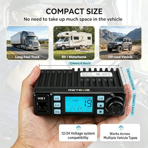 CB Radio Kit with Magnetic Mount Antenna for Truck - AM/FM Mini CB Radio with Noise Reduction