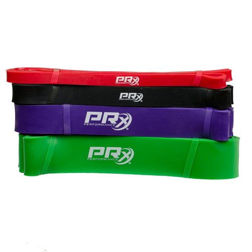 PRx Performance Mobility Band Bundle, Red, Black, Purple, Green Exercise Bands for Assisted Pull-Ups, Powerlifting, Speed, Agility & Strength Training