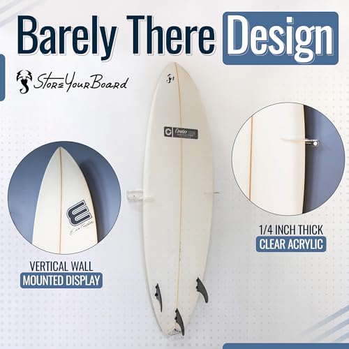 Vertical Surfboard Wall Mount Rack - Clear Acrylic Floating Storage Holder