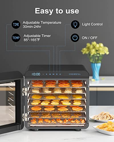 Food Dehydrator Machine with 7 Stainless Steel Trays, Adjustable Timer & Temperature