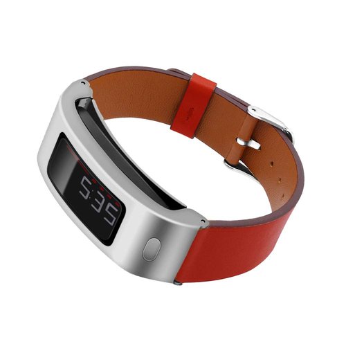 DuiGong Leather Strap Compatible for Garmin Vivofit 1-2 Replacement Band with Silver Stainless Steel Protector Case, S/M & M/L (Black)