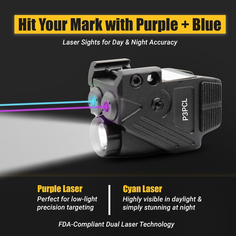 HiLight Tactical Cyan & Purple Laser Flashlight 700 Lumens, Gun Rail Mount, Rechargeable, Military Aluminum - Black Variant