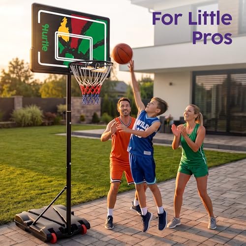 Kids Portable Adjustable Basketball Hoop - 7 FT, Red/Green, Indoor Outdoor Play