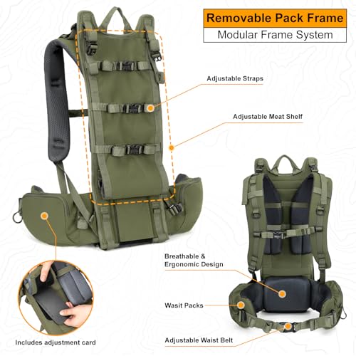 MOXULE Pro 5000 Frame Backpack 80L Green Hunting & Meat Hauler Pack
