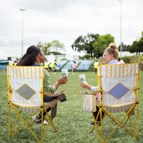 Yellow Folding Camping Chair with Cooler Pouch Mesh Backrest Cup Holder 4 Pack