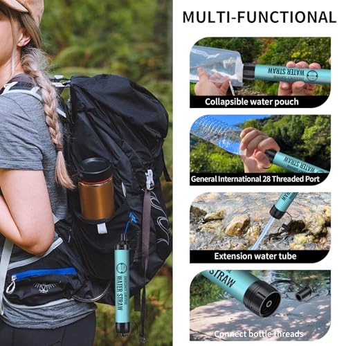Lormandy Blue 6-Pack Personal Water Filter Straws - Portable Hydration System