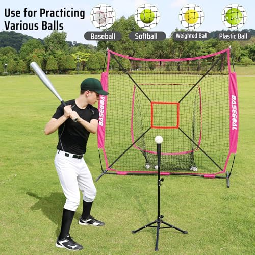 Purple 7x7ft Baseball Practice Net with Batting Tee & Strike Zone - Easy Setup