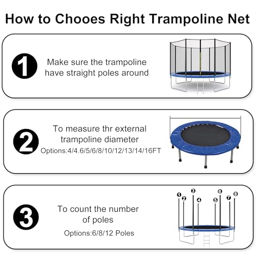 Black 10 ft Trampoline Safety Net Replacement for Garden Trampolines - 6 Poles
