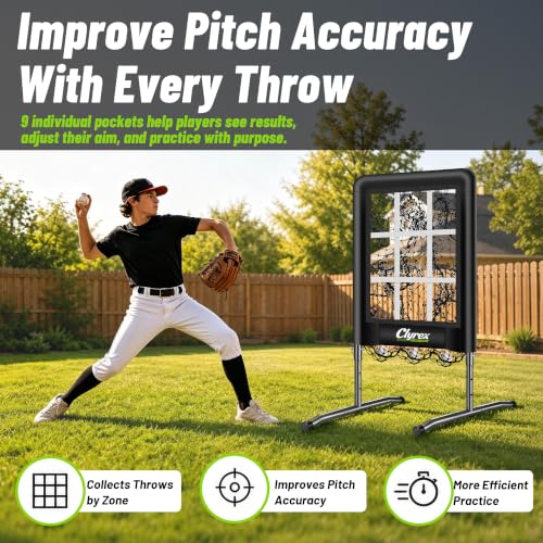 Black 9 Hole Baseball Softball Pitching Net with Strike Zone for Accuracy Training