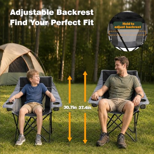 Oversized Camping Chair for Adults Black - Heavy Duty Foldable with Carry Bag, Cup Holder & Side Pockets
