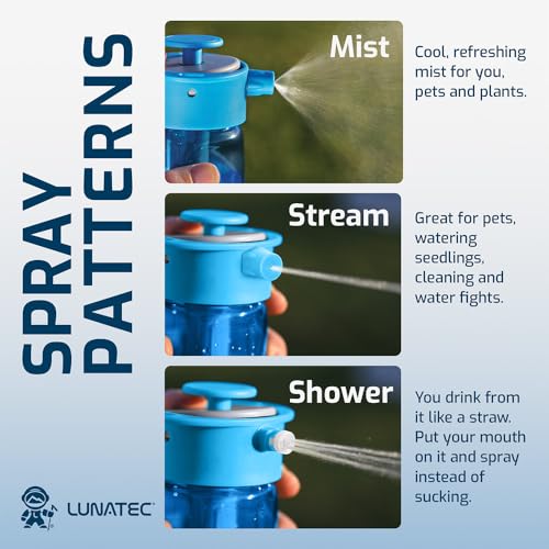 Lunatec 1000ml Water Bottle with Mist, Shower & Hydration Spray - 3 Modes, Leakproof
