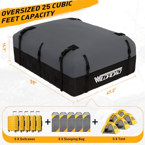 Wildroad 25 Cu Ft Waterproof Rooftop Cargo Bag Black - Anti-Tear 600D Fabric