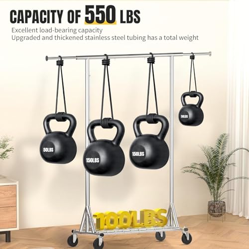 Heavy Duty Rolling Garment Rack with Wheels - Silver, 550LBS Capacity