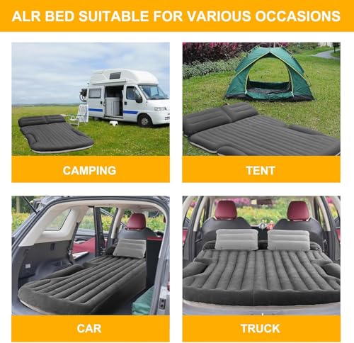 KMZ Dark Gray SUV Air Mattress with 2 Pillows & Electric Pump, Double-Sided Flocked Camping Bed