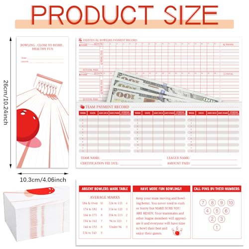 Geyoga 150pcs Bowling League Envelopes Bulk - Red & White Score Tracking Pack
