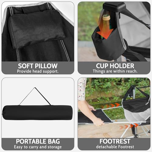 Black Aluminum Hammock Chair with Footrest, Oversized Folding Swing, Outdoor Support