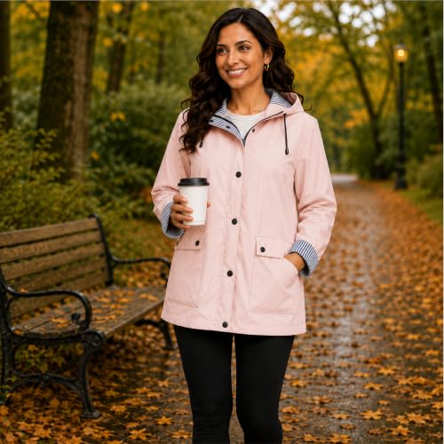 Women's Pink Insulated Rain Jacket - Large Waterproof Vinyl Raincoat