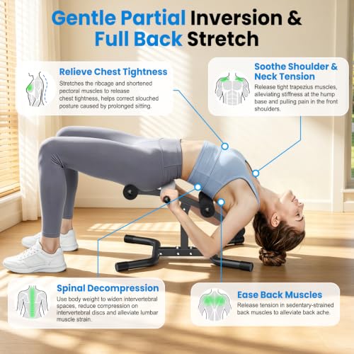 DERACY Black Mini Inversion Table with Rollers - Back Extension Machine for Spinal Decompression