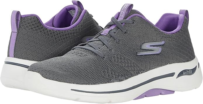 Skechers Women's Go Walk Arch Fit Unify Sneakers Gray/Lavender 8 - Supportive Walking Shoe
