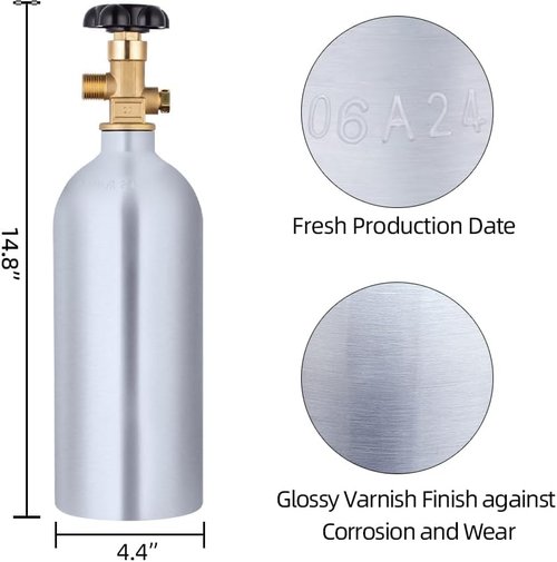 CO2 Tank - 2.5lb Aluminum Gas Cylinder | DOT Approved with CGA 320 Valve for Kegerators