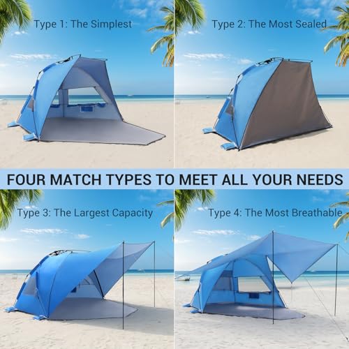 Elegear Blue 4-6 Person Pop Up Beach Tent with 360° Removable Canopy