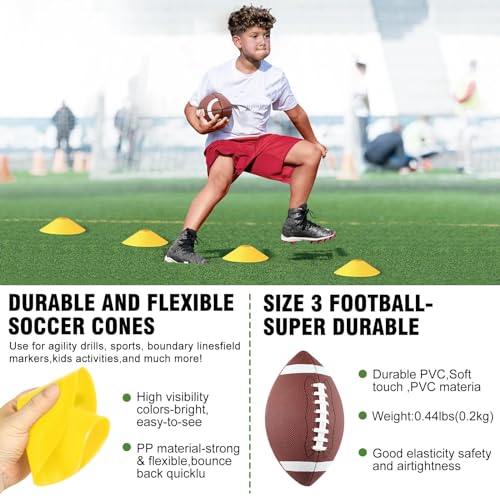 Flag Football Set for 14/20 Players - Adjustable Belts, Cones, Football, Pump, Bag - Youth & Adult Training Kit - Red Yellow Black Pump
