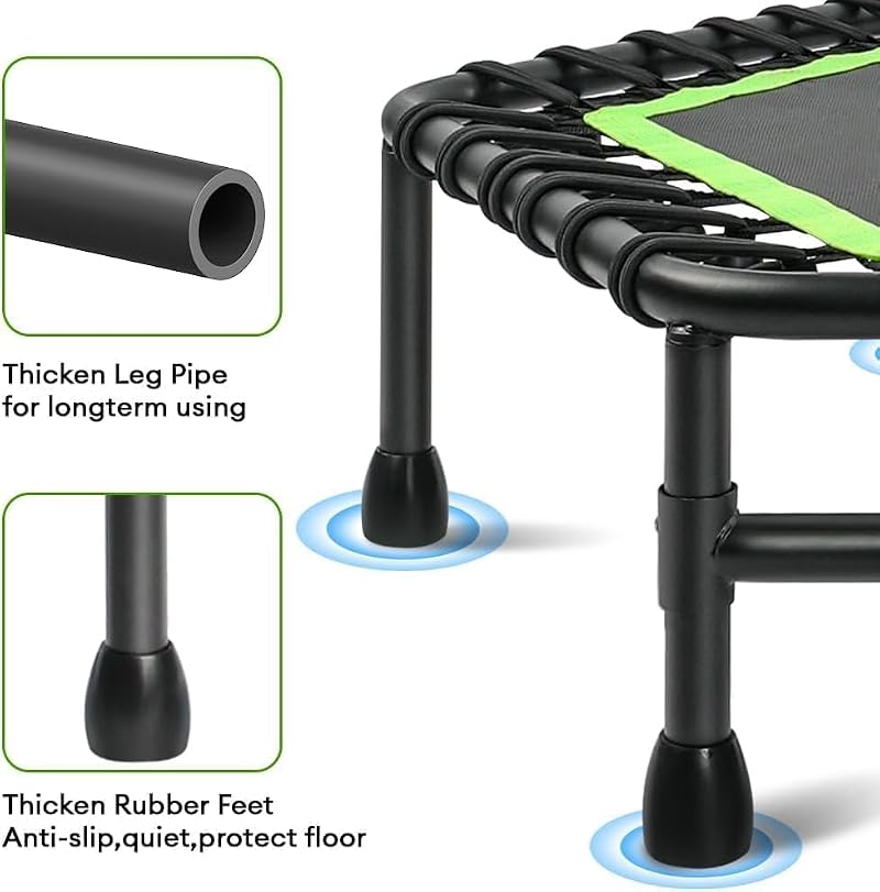 Mini Rebounder Trampoline for Adults with Adjustable Handle - Green Hexagonal