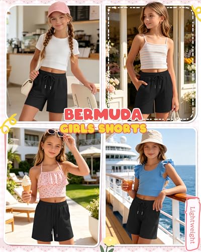 Girls Sweat Shorts Knee Length 11-12 Years Black - Breathable Athletic Comfort