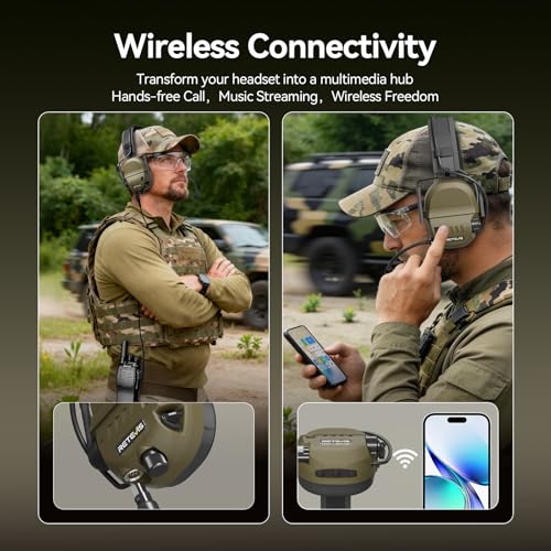 Retevis Noise-Canceling Tactical Headset with Hearing Protection, Wireless Compatibility
