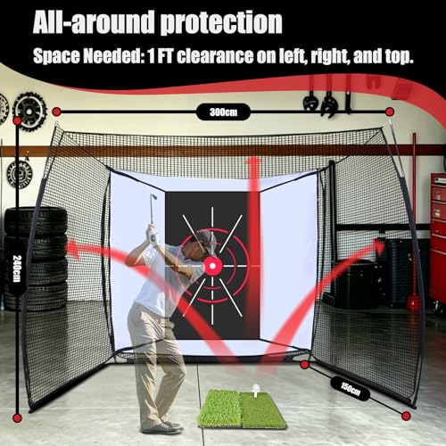 Golf Hitting Net with HD Impact Screen & Target Cloth - Black, 10x8ft Portable Practice Cage