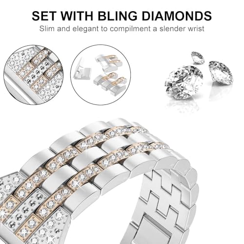 Silver Champagne Gold Bling Metal Watch Band for Fitbit Versa 4 Sense 2