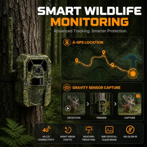 Cellular Trail Camera 4G with 13,000mAh Battery Solar Panel Night Vision Waterproof Army Green
