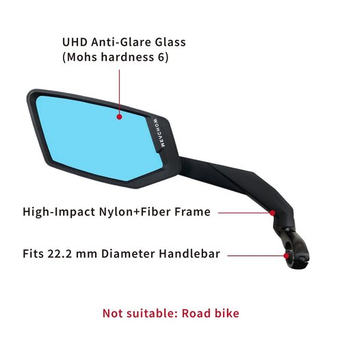 MEACHOW 2024 NEW Handlebar Bike Mirror, Scratch Resistant Glass Lens, Ultra-HD, E-bike Mirror, Bicycle Mirror, (Blue Left Side) ME-015LB