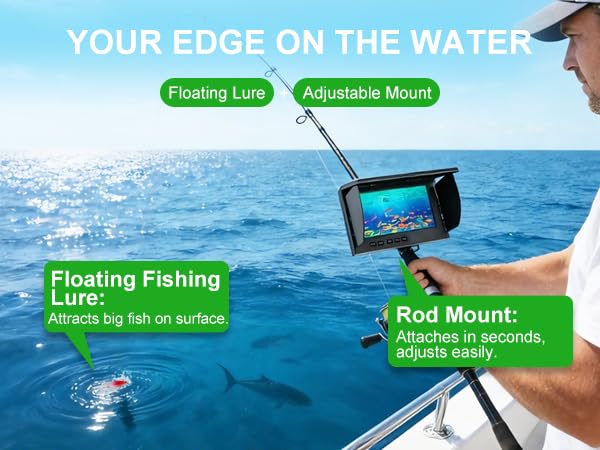 Underwater Fishing Camera 1080P HD 50ft Tangle-Free Cable IPS Screen Black