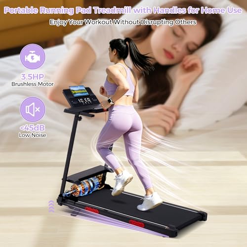 Compact Walking Pad Treadmill with Handle Bar & Incline for Home Exercise