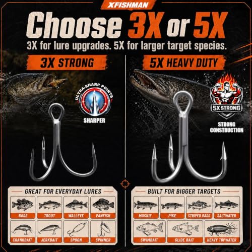 XFISHMAN 5X Heavy Duty Saltwater Treble Hooks Size 5/0 - 6 Pack