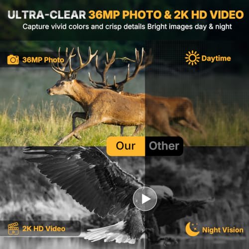 Mini Trail Camera 36MP 2K HD Night Vision Wildlife Monitoring Gray