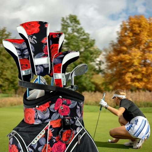 Golf Club Headcovers Set for Women - Red, Grey, Black, Pack of 4