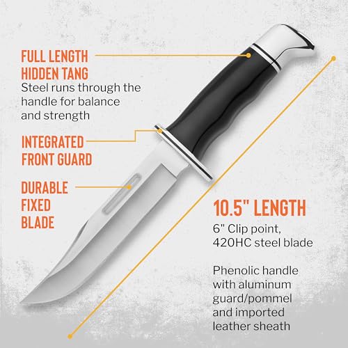 Buck Knives 119 Special Fixed Blade Hunting Knife Black/Silver, Sheath, 6-Inch Blade